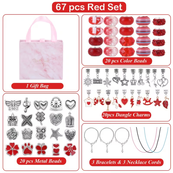 67-Piece Red Craft Set (Includes Beads, Charms, and Storage Case) -Kids&