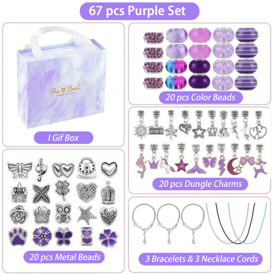 67-Piece Purple Craft Set (Includes Beads, Charms, and Storage Case) -Kids&