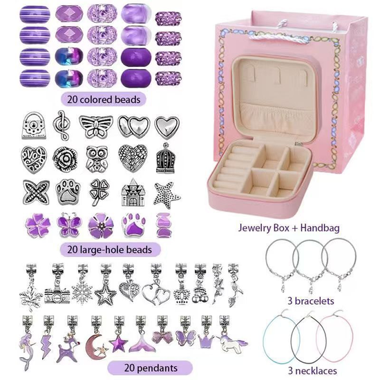 66-Piece  Purple Gift Bag Craft Set (Includes Beads, Charms, and Storage Case) -Kids&