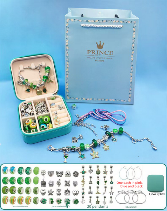 66-Piece Green Gift Bag Craft Set (Includes Beads, Charms, and Storage Case) -Kids&