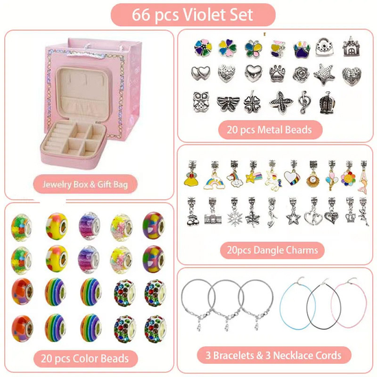 66-Piece Colorful Gift Bag Craft Set (Includes Beads, Charms, and Storage Case) -Kids&