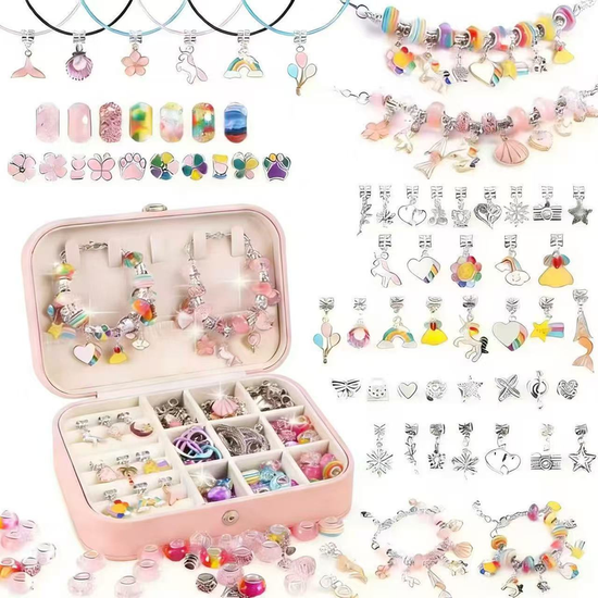 134-Piece Colorful pink Craft Set (Includes Beads, Charms, and Storage Case) -Kids&