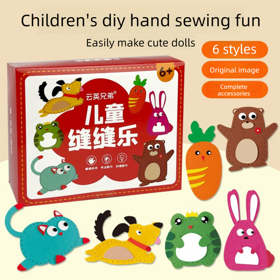 Kids Sewing Craft Kit - DIY Felt Plush Animal Toys Set with 6 Cute Characters, Safe Plastic Needles, Pre-Cut Materials - Creative Hand Stitching Activity for Boys Girls Ages 6+ - Perfect Birthday Gift【Color box packaging】