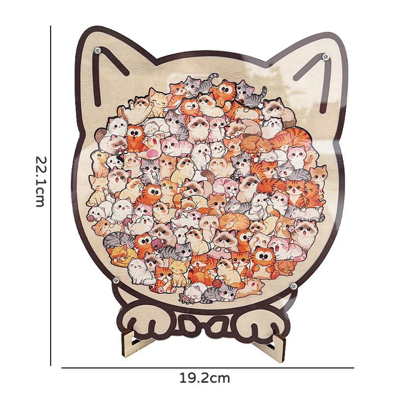 Colorful Cat Collection Puzzle - Irregular Shaped Jigsaw with Adorable Kitten Pieces, Stacking Display Stand - Cute Home Decor & Brain Teaser for Kids Adults Ages 6+ - Unique Gift for Cat Lovers