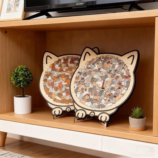2PCS Colorful puppy and cat Collection Puzzle - Irregular Shaped Jigsaw with Adorable Kitten Pieces, Stacking Display Stand - Cute Home Decor & Brain Teaser for Kids Adults Ages 6+ - Unique Gift for animal Lovers