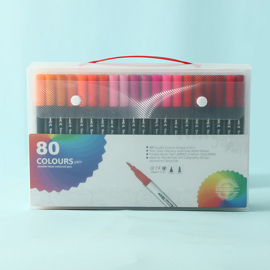 Black  80 COLOURS Dual-Tip Watercolor Marker Set - Colors Washable Art Pens with Brush & Fine Tips for Kids, Students & Artists