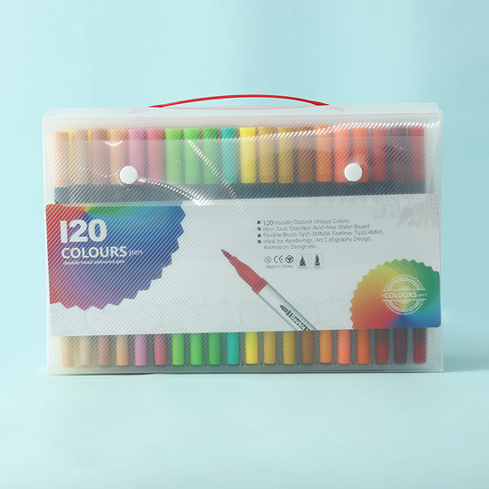 Black  120 COLOURS Dual-Tip Watercolor Marker Set - Colors Washable Art Pens with Brush & Fine Tips for Kids, Students & Artists