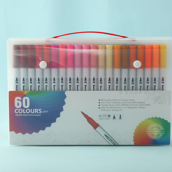 White  60 COLOURS Dual-Tip Watercolor Marker Set - Colors Washable Art Pens with Brush & Fine Tips for Kids, Students & Artists