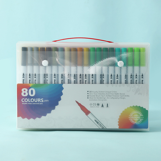 White  80 COLOURS Dual-Tip Watercolor Marker Set - Colors Washable Art Pens with Brush & Fine Tips for Kids, Students & Artists