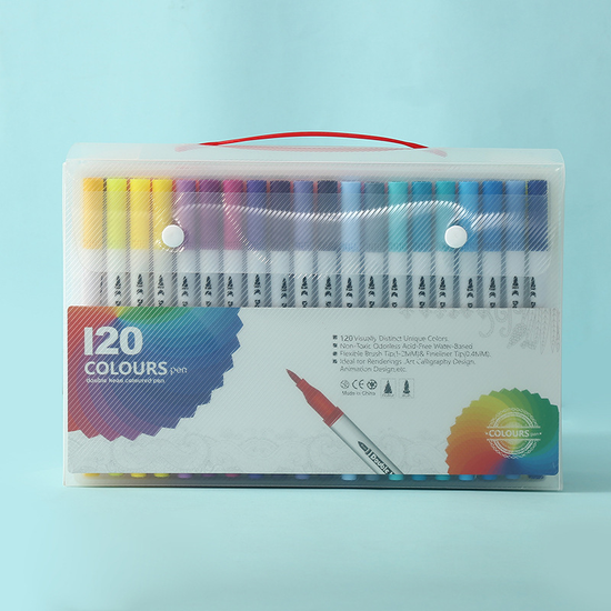 White 120 COLOURS Dual-Tip Watercolor Marker Set - Colors Washable Art Pens with Brush & Fine Tips for Kids, Students & Artists