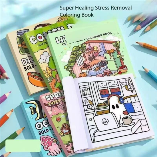 4-Pack Cute & Cozy Coloring Books for Kids, Kawaii Art Therapy Stress Relief Coloring Set with many Healing Illustrations, Mindfulness Drawing Book for Children Teens Ages 3+, Perfect Gift for Relaxation and Creativity【GLOW COSMETICS+FASHION VIBES+CEAN SC