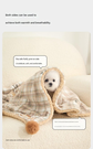 M size 2-Piece Plaid Puppy Pet Blanket and Pillow Set - Soft Cotton Plush Sleeping Mat for Dogs and Cats, All-Season Reversible Cushion Bed with Cute Bear Pillow, Machine Washable Pet Bed Accessories