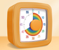 Orange Visual timer for children and the kitchen – a 60-minute rainbow countdown timer, silent operation, suitable for cooking, studying, and everyday tasks. Battery powered (batteries not included), made of ABS plastic