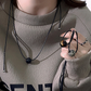 Vintage Geometric Natural Stone Bead Pendant Necklace Adjustable Black Rope Collarbone Chain Unisex Boho Jewelry Gift-Spotted Stone