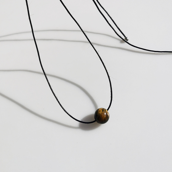 Vintage Geometric Natural Stone Bead Pendant Necklace Adjustable Black Rope Collarbone Chain Unisex Boho Jewelry Gift-Tiger&