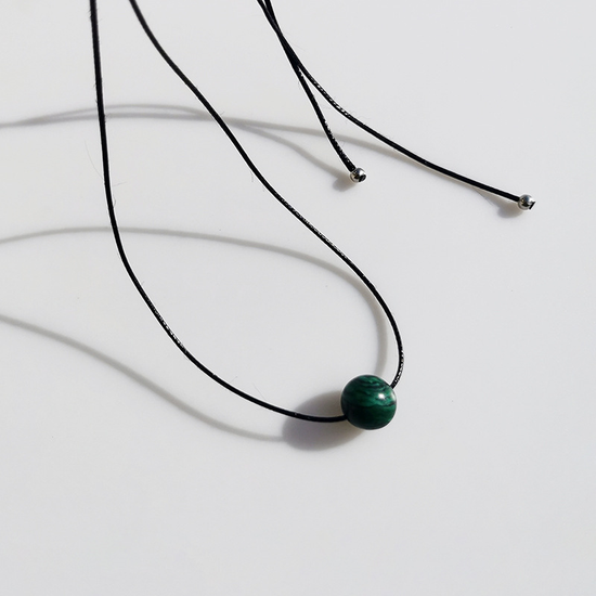 Vintage Geometric Natural Stone Bead Pendant Necklace Adjustable Black Rope Collarbone Chain Unisex Boho Jewelry Gift-malachite