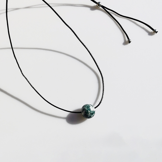 Vintage Geometric Natural Stone Bead Pendant Necklace Adjustable Black Rope Collarbone Chain Unisex Boho Jewelry Gift-Blue point stone