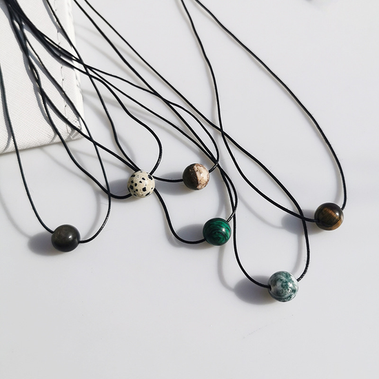 6-piece Vintage Geometric Natural Stone Bead Pendant Necklace Adjustable Black Rope Collarbone Chain Unisex Boho Jewelry Gift