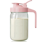 Pink Glass Mason Jar Pitcher 32oz with Flip Lid Pour Spout Milk Jug Leak-Proof Airtight Seal Wide Mouth Beverage Container Cold Brew Coffee Iced Tea Juice Milk Dispenser Fridge Storage