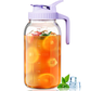 Purple Glass Mason Jar Pitcher 64oz with Flip Lid Pour Spout Milk Jug Leak-Proof Airtight Seal Wide Mouth Beverage Container Cold Brew Coffee Iced Tea Juice Milk Dispenser Fridge Storage