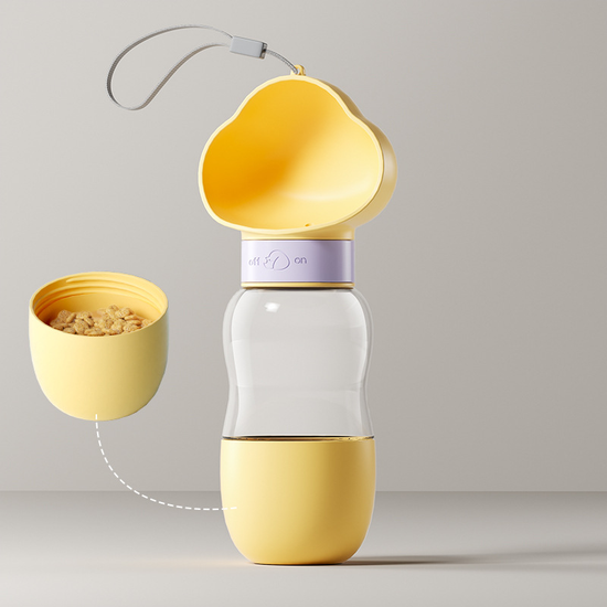 Yellow  Portable Dog Water Bottle with Food Container - 2-in-1 Leak-Proof Pet Travel Water Dispenser, Cloud-Shaped Drinking Bowl, Twist-to-Dispense Design, BPA-Free HIPS/PET Material for Walking Hiking Travel