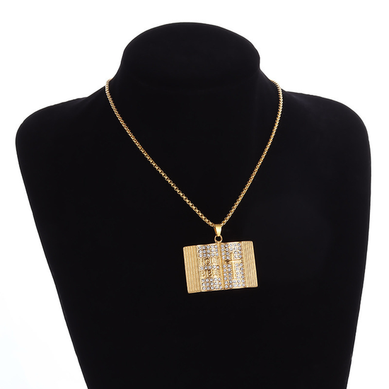 Steel-colored Vintage Holy Bible Book Pendant Necklace -  Plated Alloy Cross Scripture Book Pendant with Crystal Rhinestones-Gift for Men and Women