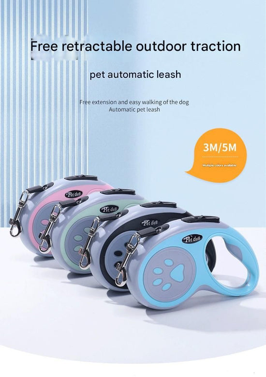 Pink Automatic Retractable Dog Leash - 3M Extendable Lead with One-Handed Brake Lock - ABS Casing, Ergonomic Grip, Tangle-Free Nylon Tape, Outdoor Walking Essential