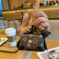 Brown Cute Mini PU Leather Coin Pouch with Tassel Keychain - Printed Pattern Earphone Holder, Small Key Bag for Women, Lightweight Everyday Accessory