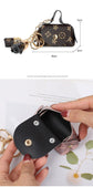 Black Cute Mini PU Leather Coin Pouch with Tassel Keychain - Printed Pattern Earphone Holder, Small Key Bag for Women, Lightweight Everyday Accessory