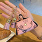 Black Cute Mini PU Leather Coin Pouch with Tassel Keychain - Printed Pattern Earphone Holder, Small Key Bag for Women, Lightweight Everyday Accessory
