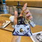 Blue Cute Mini PU Leather Coin Pouch with Tassel Keychain - Printed Pattern Earphone Holder, Small Key Bag for Women, Lightweight Everyday Accessory