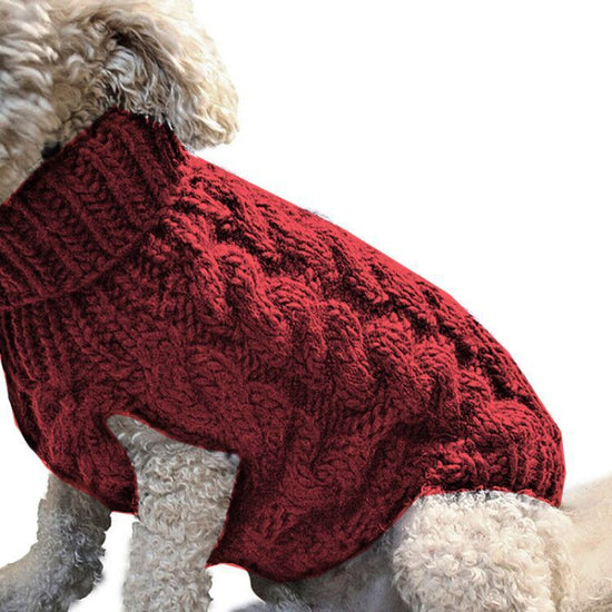 Red M size Cosy Cable Knit Dog Jumper -  Warm Winter Pet Clothing, Soft High Neck Design, Small to Medium Dogs, Easy Wear Pullover Style, Ideal for Chilly Evenings and Outdoor Walks