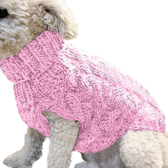 Pink L size Cosy Cable Knit Dog Jumper -  Warm Winter Pet Clothing, Soft High Neck Design, Small to Medium Dogs, Easy Wear Pullover Style, Ideal for Chilly Evenings and Outdoor Walks