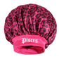 Pisces -Rose Red Leopard Print Satin Sleep Bonnet -  Large Size Hair Protection Cap with Elastic Band, Soft Lined for Curly Hair, Night Wear and Spa Use