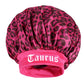 Taurus -Rose Red Leopard Print Satin Sleep Bonnet -  Large Size Hair Protection Cap with Elastic Band, Soft Lined for Curly Hair, Night Wear and Spa Use