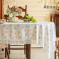 cream-colored 135*135 Dimensions include lace French Vintage Tablecloth - Pearl Yarn Polyester with Pleated Ruffle Edge - Floral Print Table Cover for Dining, Coffee Table, Bedside, Home Decor, Party, Gift Ready