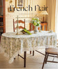 cream-colored 135*135 Dimensions include lace French Vintage Tablecloth - Pearl Yarn Polyester with Pleated Ruffle Edge - Floral Print Table Cover for Dining, Coffee Table, Bedside, Home Decor, Party, Gift Ready