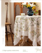cream-colored 135*135 Dimensions include lace French Vintage Tablecloth - Pearl Yarn Polyester with Pleated Ruffle Edge - Floral Print Table Cover for Dining, Coffee Table, Bedside, Home Decor, Party, Gift Ready