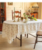 cream-colored 135*135 Dimensions include lace French Vintage Tablecloth - Pearl Yarn Polyester with Pleated Ruffle Edge - Floral Print Table Cover for Dining, Coffee Table, Bedside, Home Decor, Party, Gift Ready