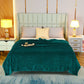 200*230cm Green Solid Colour Flannel Throw Blanket - Thick Double-Sided Fleece with Ribbed Texture - Soft throw blanket& Lightweight for Sofa, Bed, Office Nap, Air-Conditioned Rooms - Durable, Machine Washable, Non-Shedding