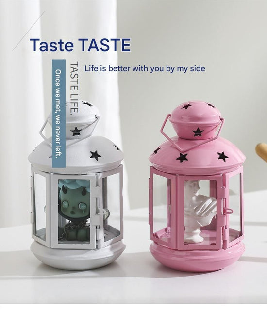 3-piece White and Pink and Red European Style Star Cutout Metal Candle Lantern - Handcrafted Iron & Glass Decorative Lamp for Christmas, Home, Wedding, Party Easy to carry - Perfect for Living Room, Bedroom, Study
