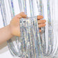 5-piece Silvery Laser Tinsel Foil Fringe Curtain - 1*1m Metallic Party Streamer Backdrop for Birthday, Wedding, Christmas, New Year & Event Decoration - Shimmering Photo Booth & Doorway Prop