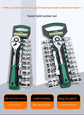 Green 14-Piece 1/4-Inch Drive 24-Tooth Ratchet & Socket Set — High-Carbon Steel, Mirror-Polished Socket Wrench Tool Kit — Automotive Repair Tool Set with Quick-Release Ratchet — Ideal for Car Maintenance, Mechanical Repairs, and DIY Projects