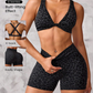 Leopard Print Yoga Set - Twist Front Sports Bra with Criss Cross Back and High Waisted Butt Lifting Shorts(Size:S)