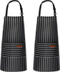 2-Pack Striped Adjustable Apron - Cross-Neck Bib Work Apron for Restaurant Catering Gardening(black thick stripes)
