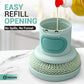 White Cartoon Press Dishwashing Brush with Replaceable Sponge Heads Kitchen Pot Cleaner