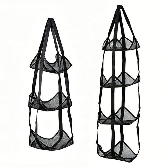 Black 3-Layer + 4-Layer Hanging Mesh Storage Bag Set for Balls Toys and Sports Gear