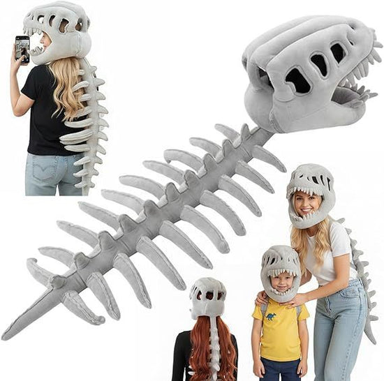 80CM Green Funny Dinosaur Skeleton Plush Headwear – Quirky Bone Fossil Plushie Hat & Huggable Doll for Party Costumes and Birthday Gifts