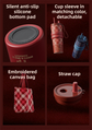 Red British Equestrian Plaid 710ML Insulated Travel Mug with Dual-Drink Lid, Straw & Straw Cap - Ceramic Liner Car Coffee Tumbler with Tea Water Separator Ball and Matching Protective Sleeve (Delux Gift Box)