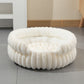 White Plush Round Pet Bed with Gap Entry & Removable Cushion S Size - Thickened Warm Anti Slip Cats and Dogs Donut Nest for All Seasons, Cozy and Soft Sleeping Bed for Home Use, M Size 50*50*15CM